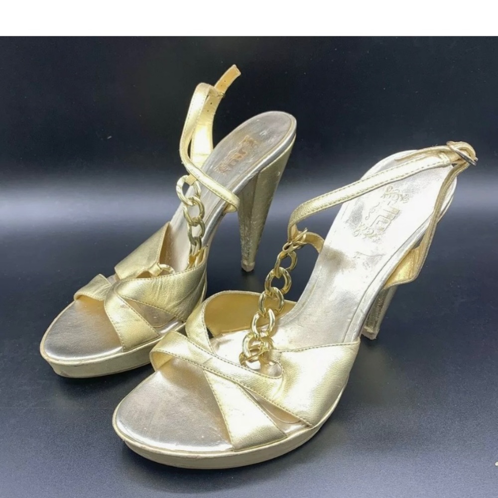 JLO by Jennifer Lopez Gold Sandal Heels with Chain